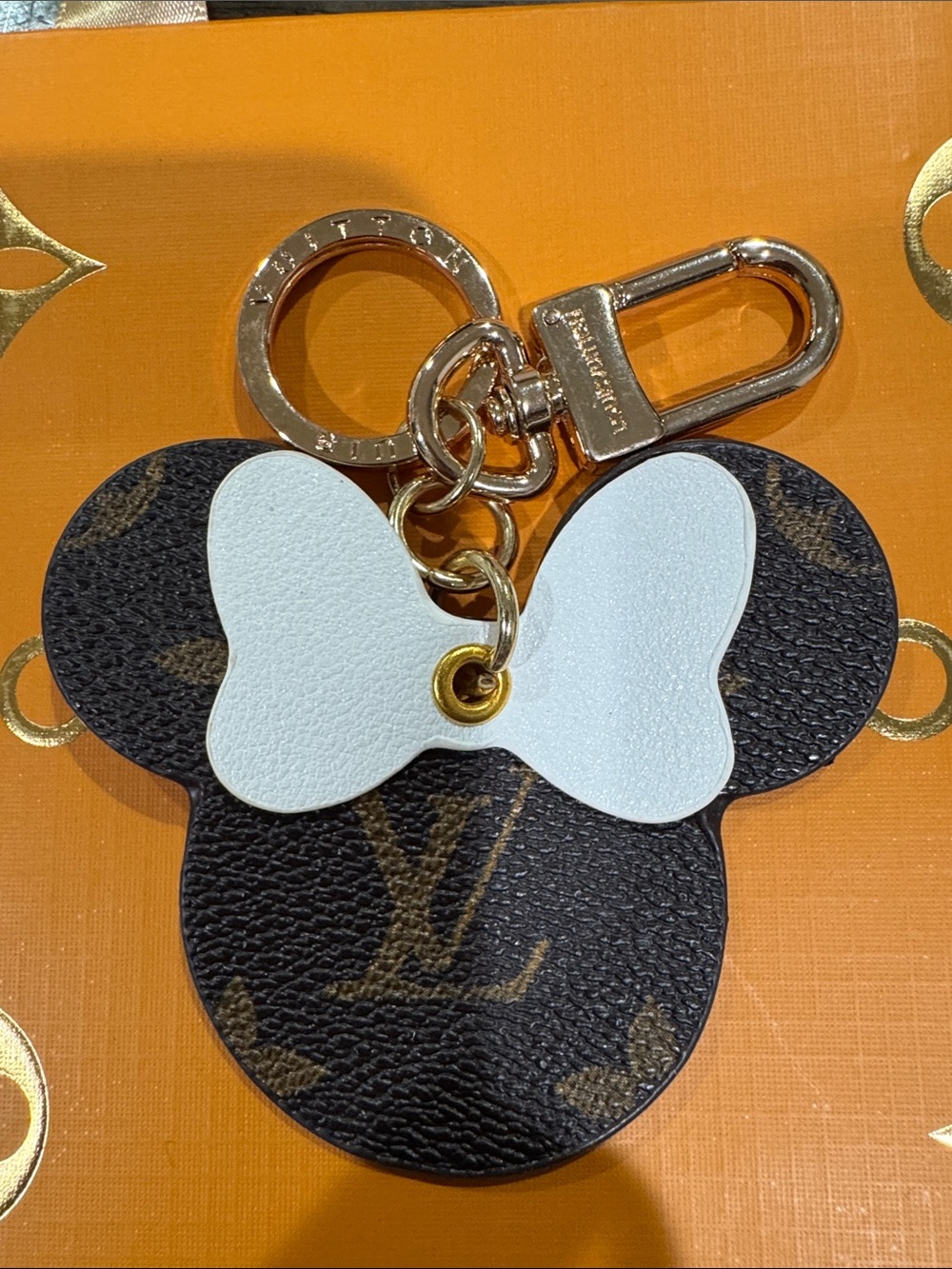 Monogram Mickey Bow Key Charm in Brown & White